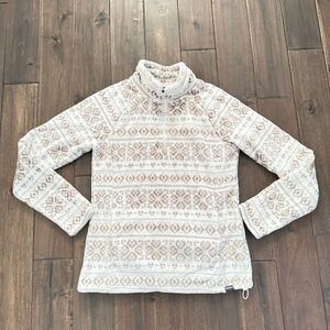 Eddie Bauer Cozy Cream and Tan Fleece Mock Meck Zip Pullover M